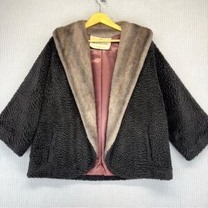 Vintage The Parisian Black Persian Lamb W/ Mink Collar Women's Jacket Med Short